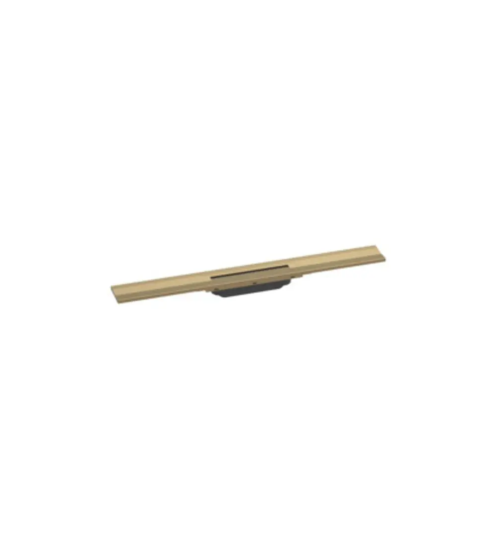 Wandmontierte Duschrinne in Brushed Bronze von Hansgrohe mit schmalem, geraden Design für den Einsatz in Duschen.